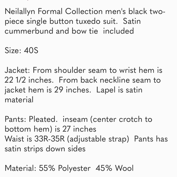 Men's Black Two-piece Tuxedo Suit (40S) - Picture 8 of 8